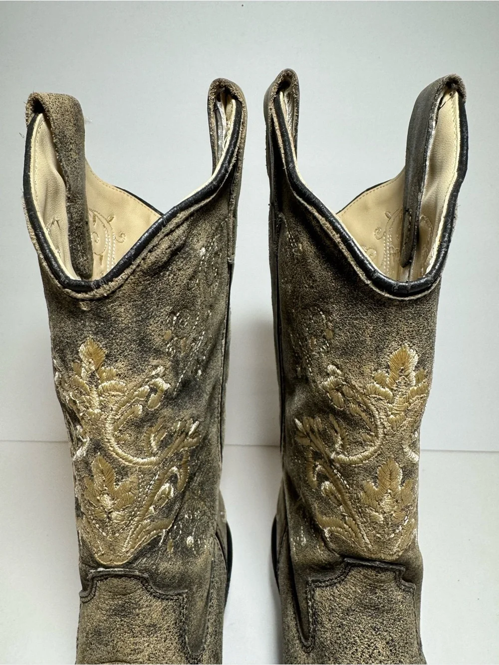 OLD WEST Cowgirl Boots Embroidered Distressed Leather Western Big Girls 4.0 D
